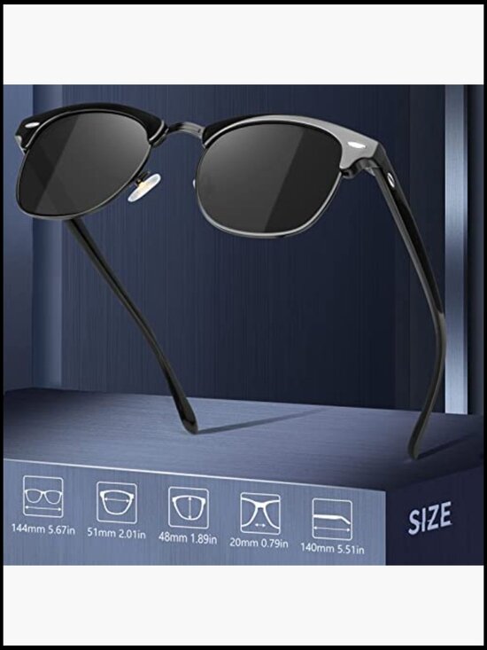 Polarized Sunglasses for Men Women Retro Semi Rimless UV Protection